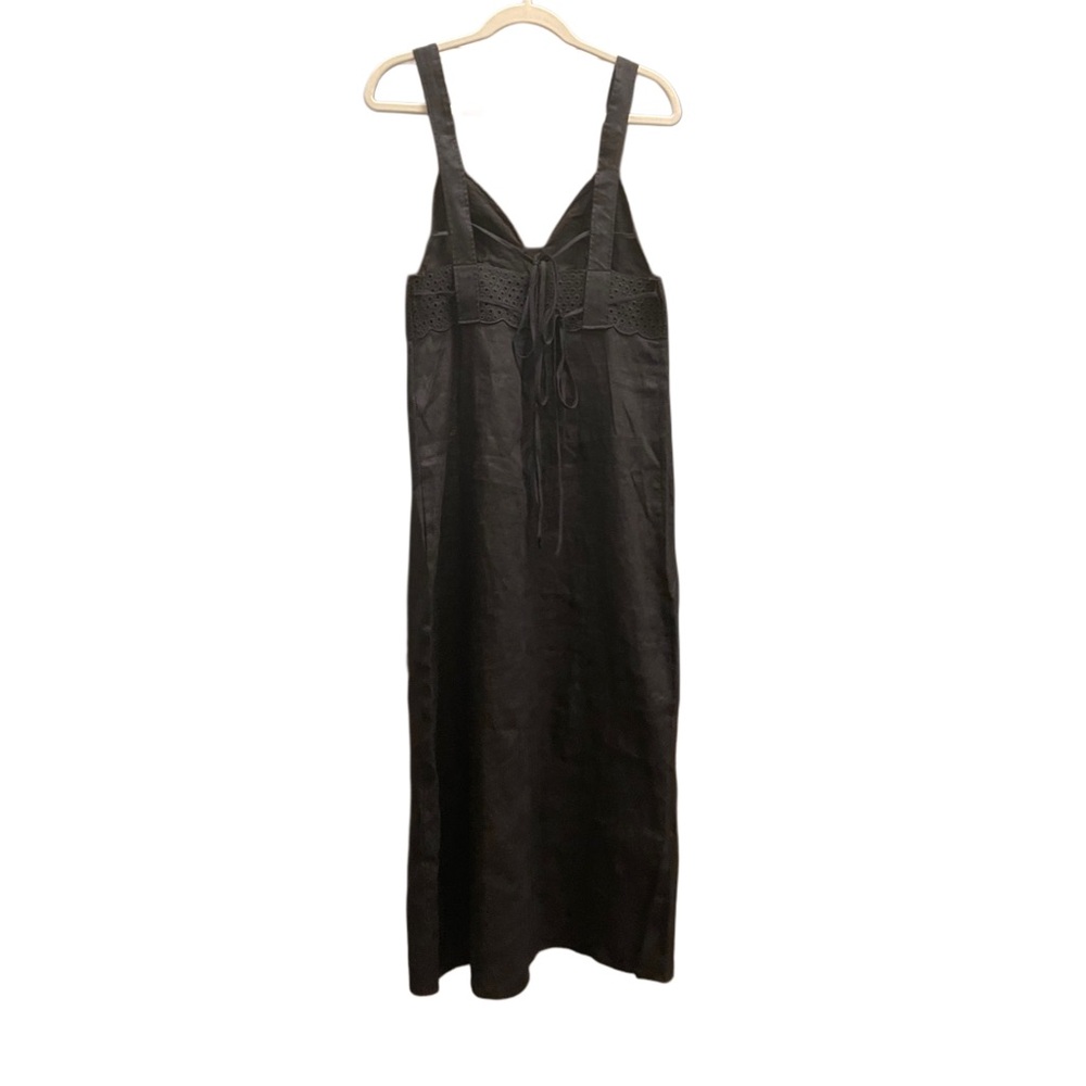 H&M Black Linen Dress NWT – Eyelet Embroidery Size M Summer Midi - Picture 3 of 11